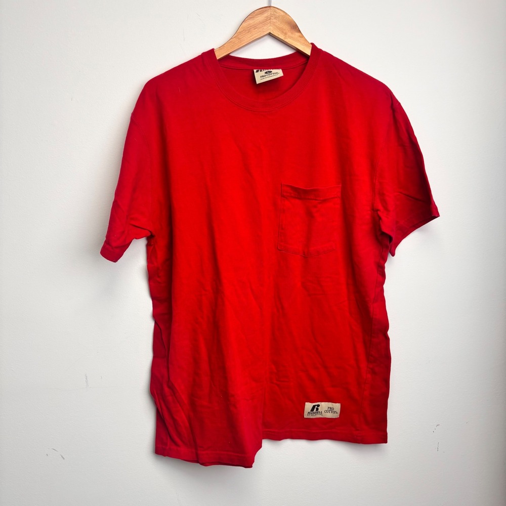 Vintage 90s Russell Athletic Pro Cotton Red Pocket T Shirt Large Blank Workwear